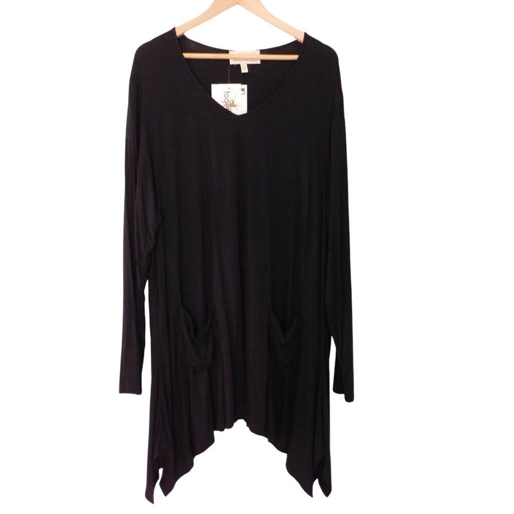 NEW Anthony Originals Black Tunic Top Dress Pockets Asymmetrical Hemline Size 2X
